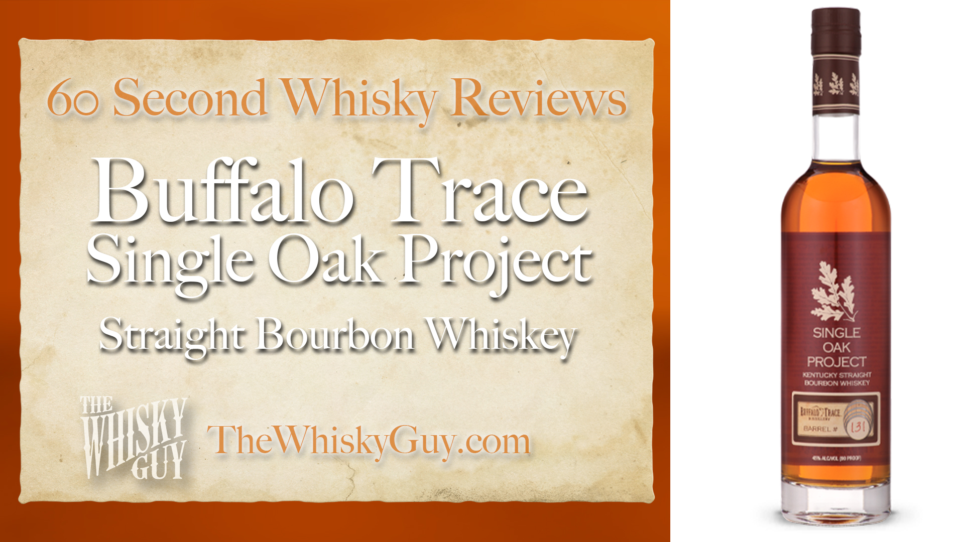 Does Buffalo Trace Single Oak Project Straight Bourbon Whiskey belong in your liquor cabinet? Is it worth the price at the bar? Give The Whisky Guy 60 seconds and find out! In just 60 seconds, The Whisky Guy reviews Irish Whiskey, Scotch Whisky, Single Malt, Canadian Whisky, Bourbon Whiskey, Japanese Whisky and other whiskies from around the world. Find more at TheWhiskyGuy.com. All original content © Ari Shapiro - TheWhiskyGuy.com