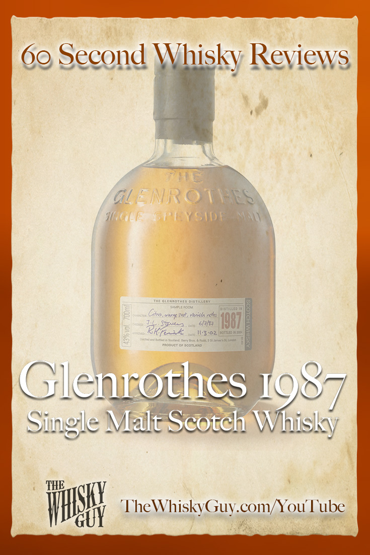 Should you spend your money on Glenrothes 1987 Single Malt Scotch Whisky? Find out in 60 Seconds in Whisky Review #088 from TheWhiskyGuy! Watch and Subscribe at TheWhiskyGuy.com/YouTube